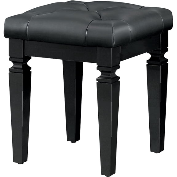 Allura Cushion Crystal Tufted Vanity Stool With Turned Legs Bi-Cast Vinyl, Black