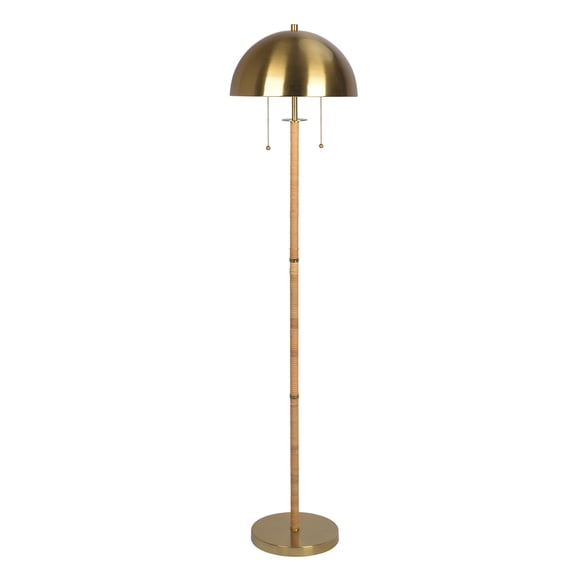 Allure 2-Light Floor Lamp with Rattan Details for Living Room, Gold Brass Finish, Double Pull Chain, 57.5 Inches Tall