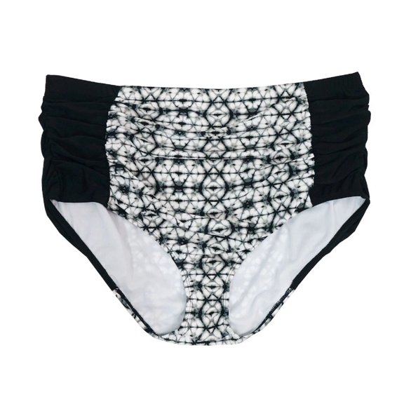 Allure Black Printed Ruched High Waist Bikini Swim Bottom Swimwear Plus Size 3 (24/26)