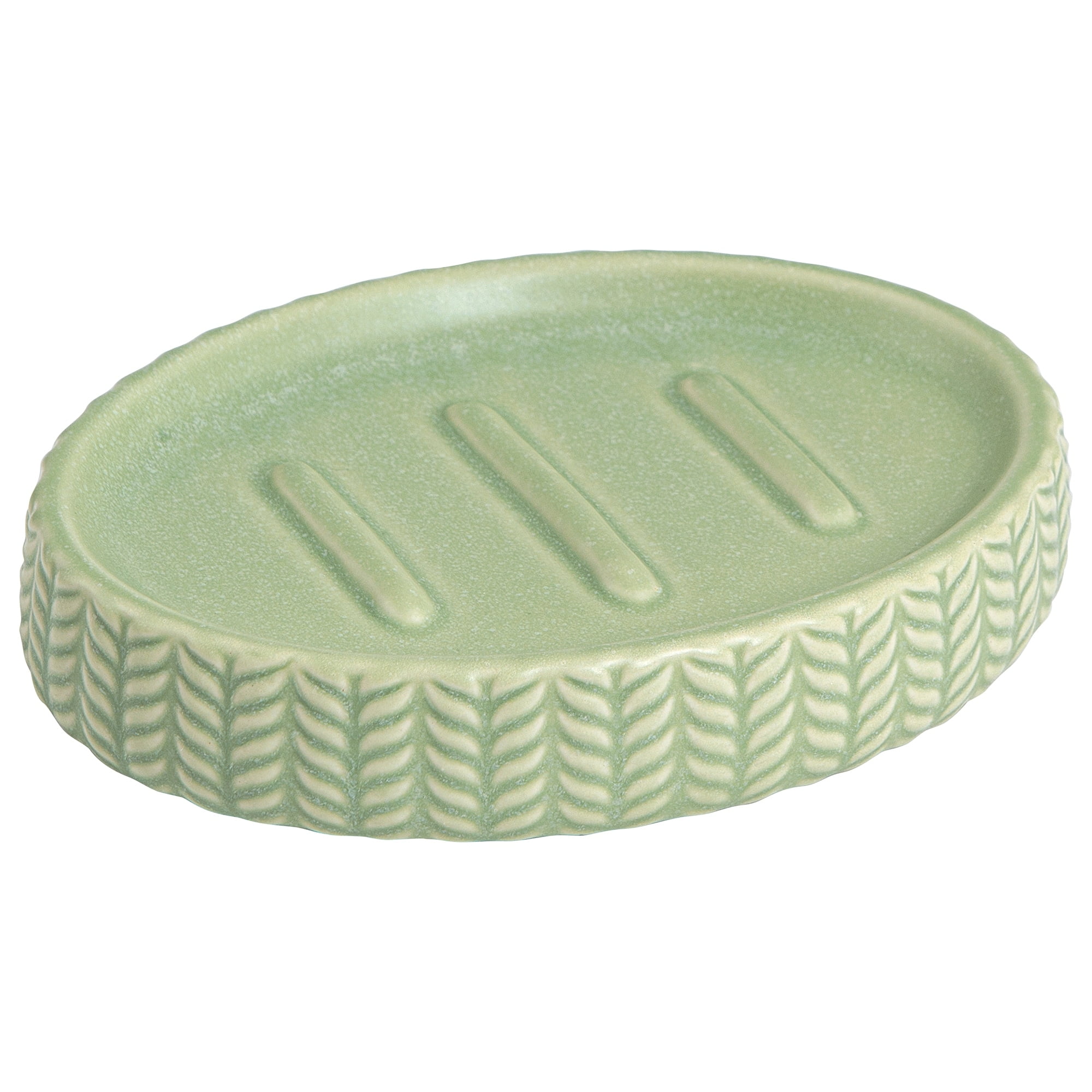 Sage Green Ceramic Embossed Soap Dish with Woven Design