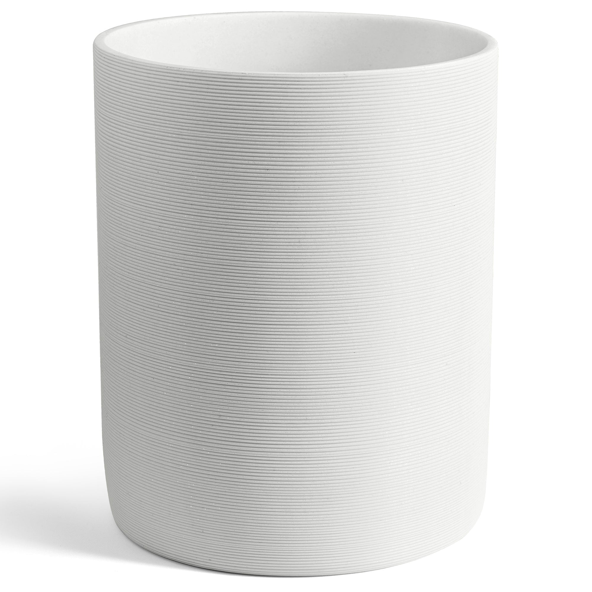 White Ribbed Resin Wastebasket with Flecked Detailing