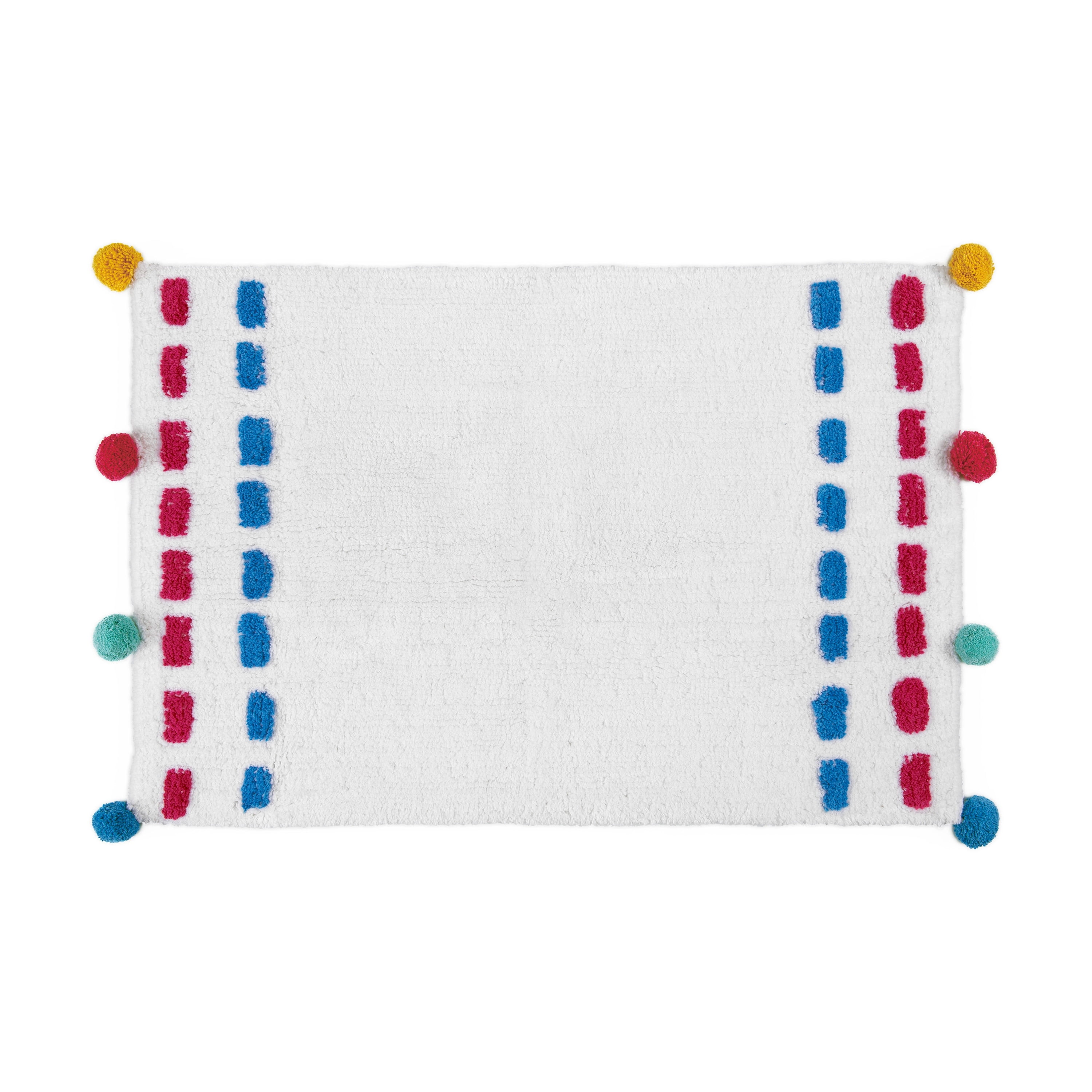 Multicolored Cotton Confetti Dot Bath Rug with Pom Poms