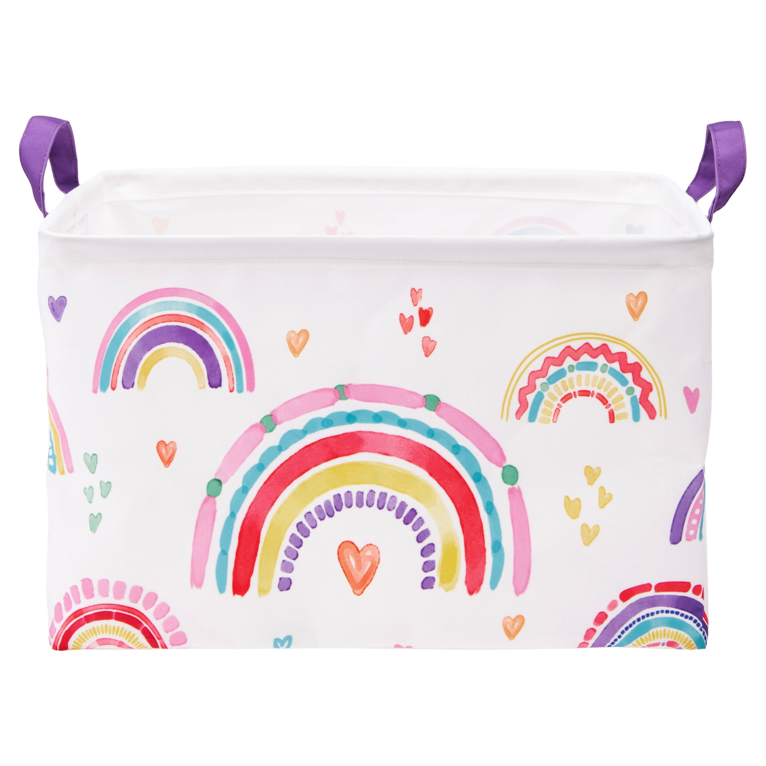 Allure Home Rainbow Hearts Kids' Storage Bin with Purple Handles