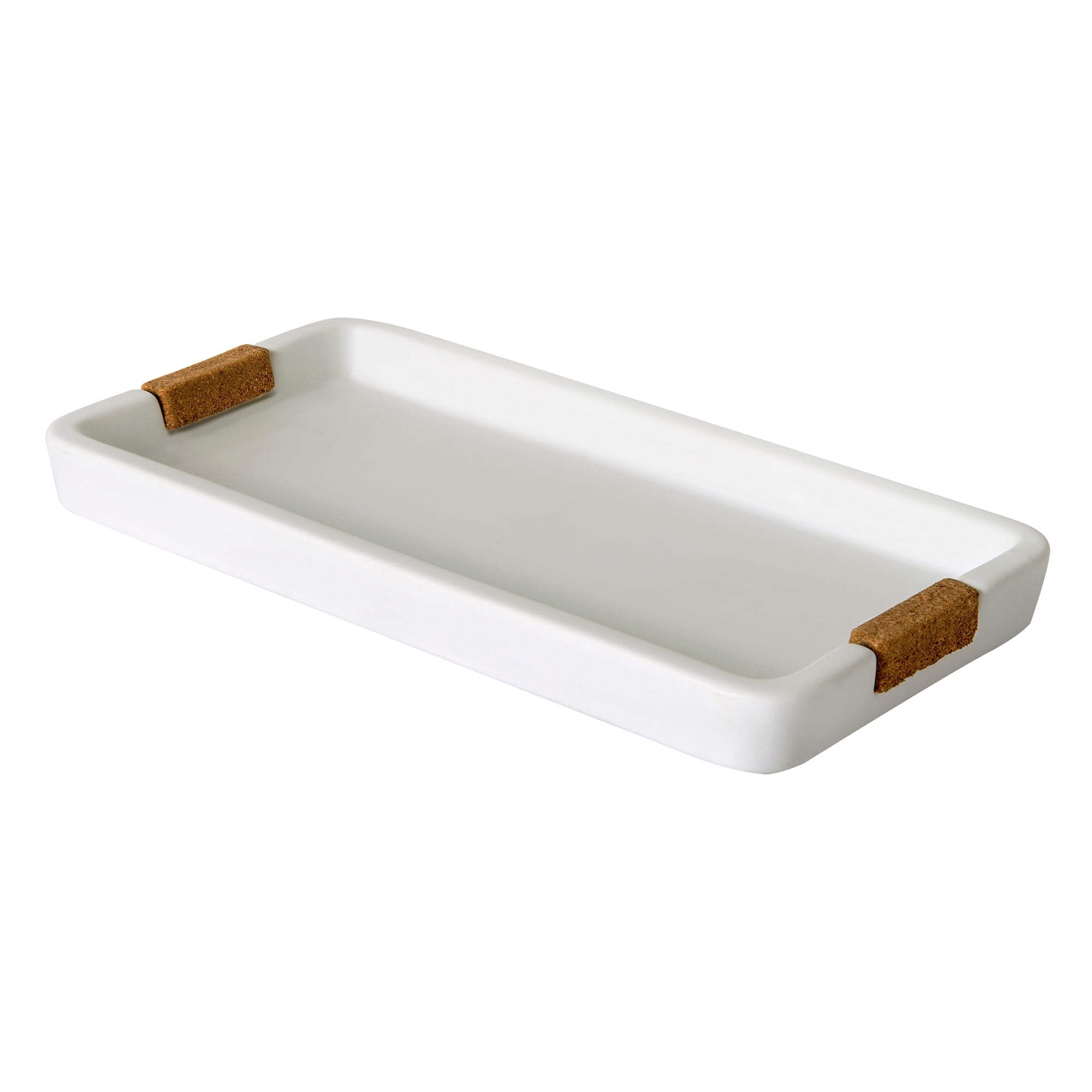 White Ceramic Vanity Tray with Cork Accents