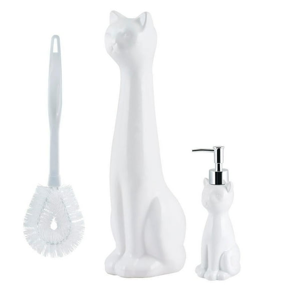 Allure Home Creations Cat Bowl Brush Holder/Lotion Pump Set White - 2 Piece Set