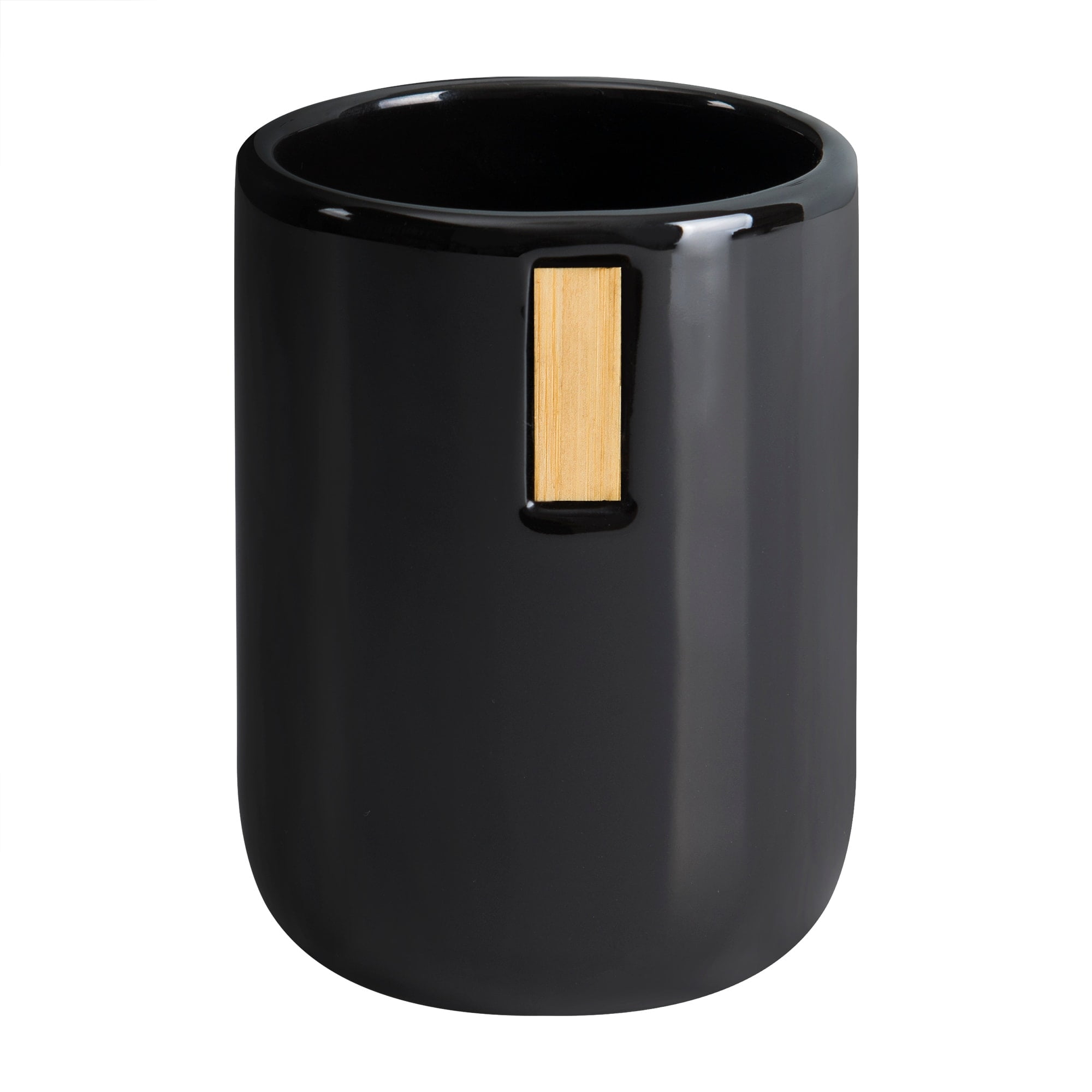 Black Ceramic Tumbler with Bamboo Accent
