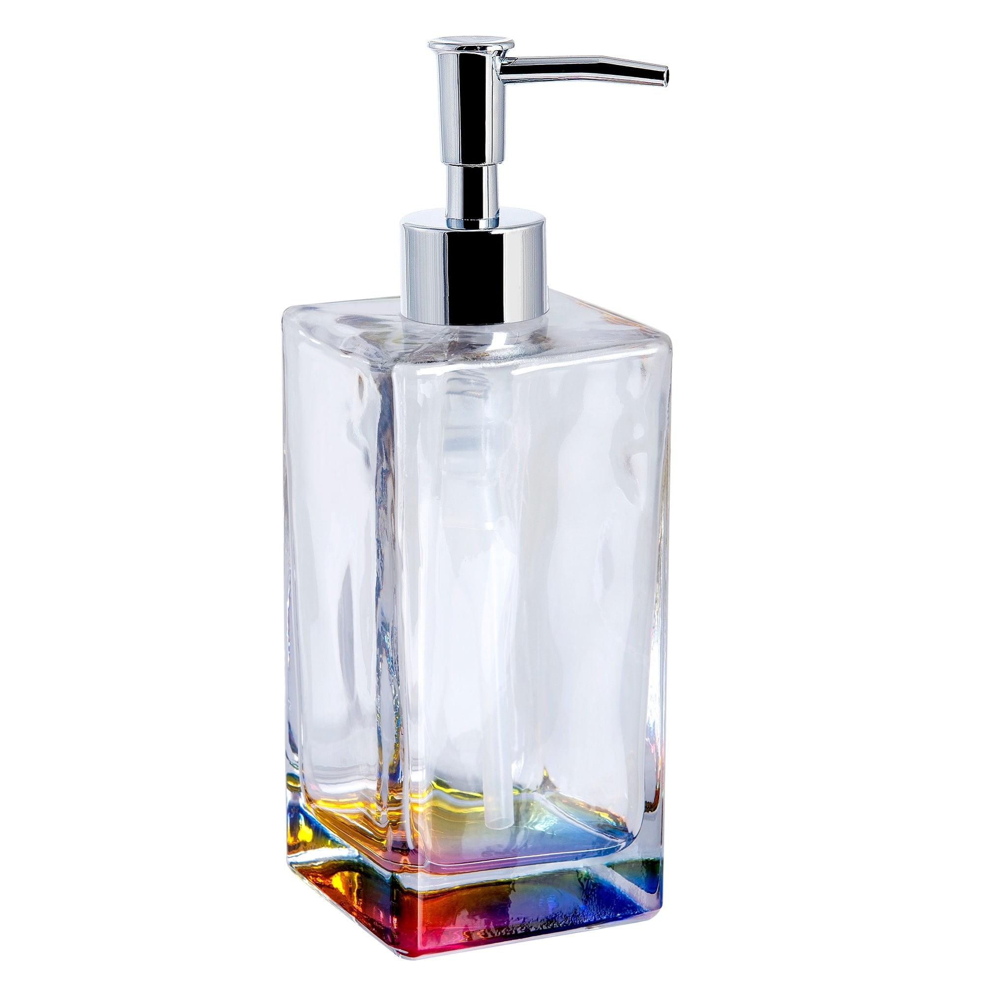 Clear Glass Iridescent Soap and Lotion Dispenser with Chrome Pump