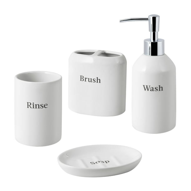 Text 4Piece Bath Accessory Set