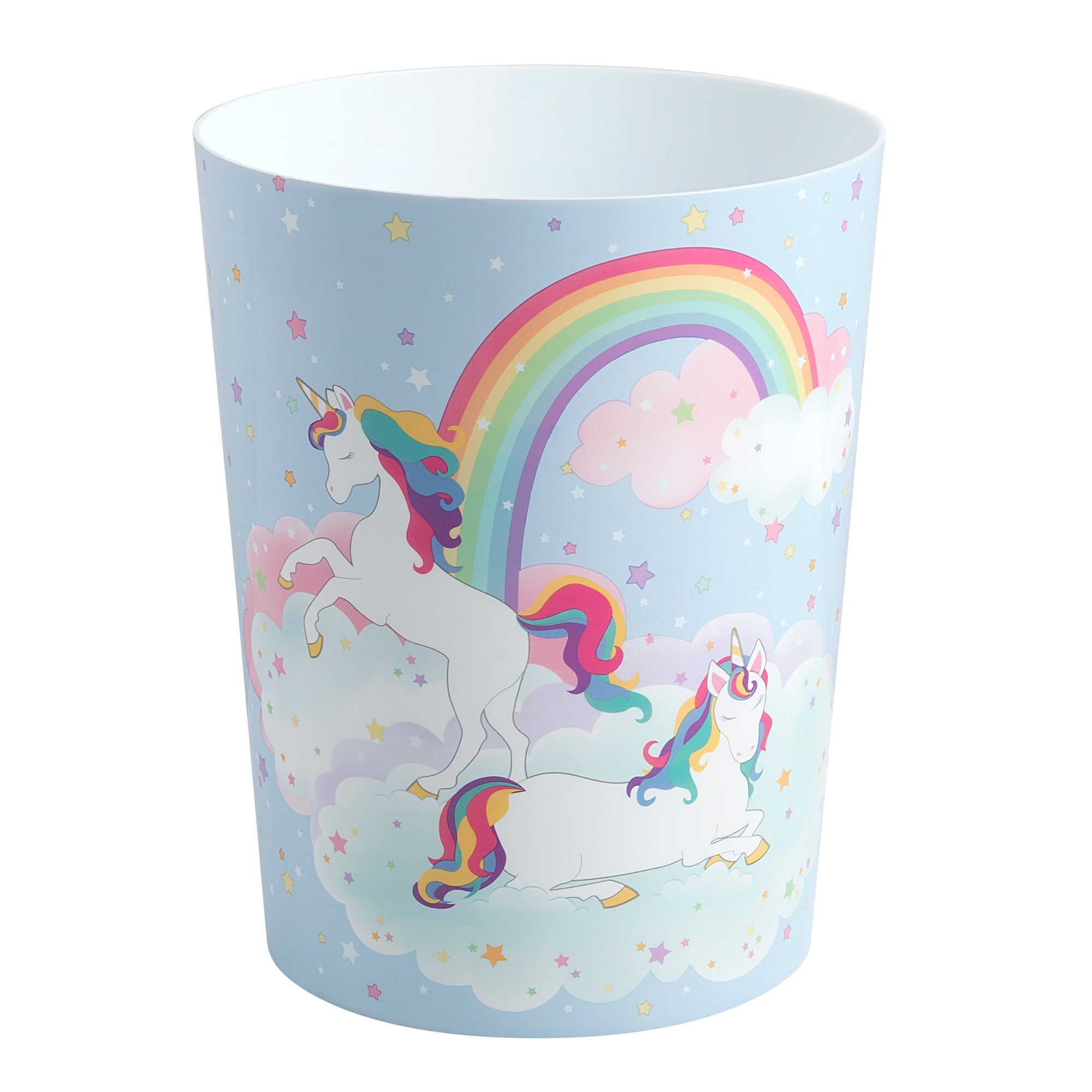 Blue Plastic Unicorn and Rainbow Kids' Wastebasket