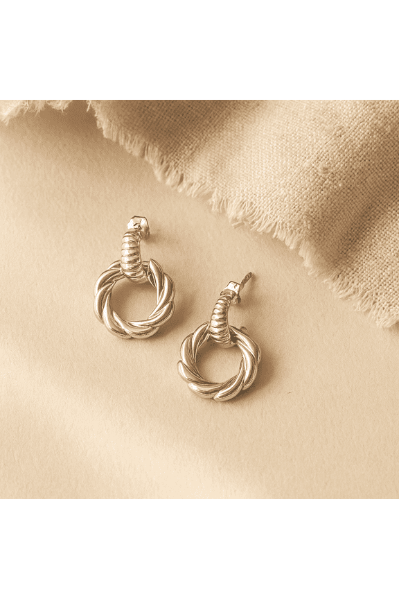 Allure Hoop Earrings for Women in 925 Sterling Silver with 18K Gold Vermeil, Textured Bold Design, Lightweight 24x19mm Statement Hoops