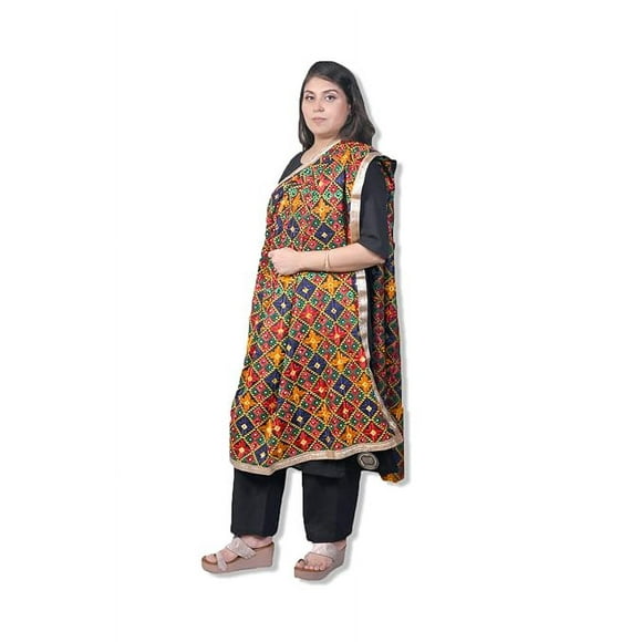 Designer Phulkari dupatta in black color for women