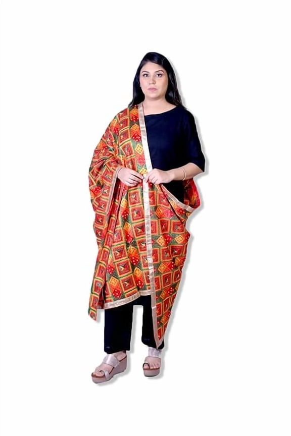 Trending Phulkari embroidered dupatta in red color traditional veer zara design for women