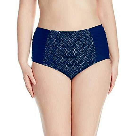 Allure Navy Tummy Control Crochet Ruched High Waist Bikini Swim Bottom Swimwear Plus Size 3