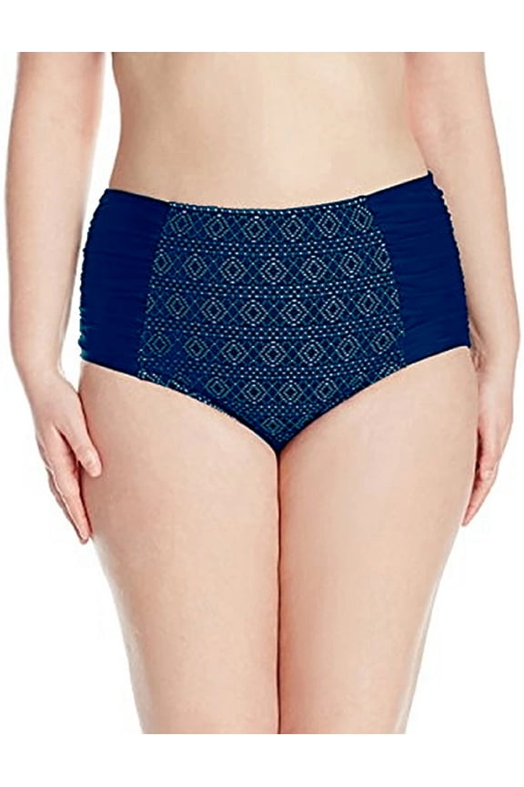Allure Navy Tummy Control Crochet Ruched High Waist Bikini Swim Bottom Swimwear Plus Size 3
