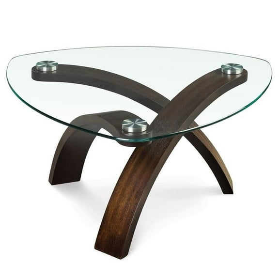 Magnussen Allure Pie Shaped Cocktail Table in Hazelnut with Glass Top