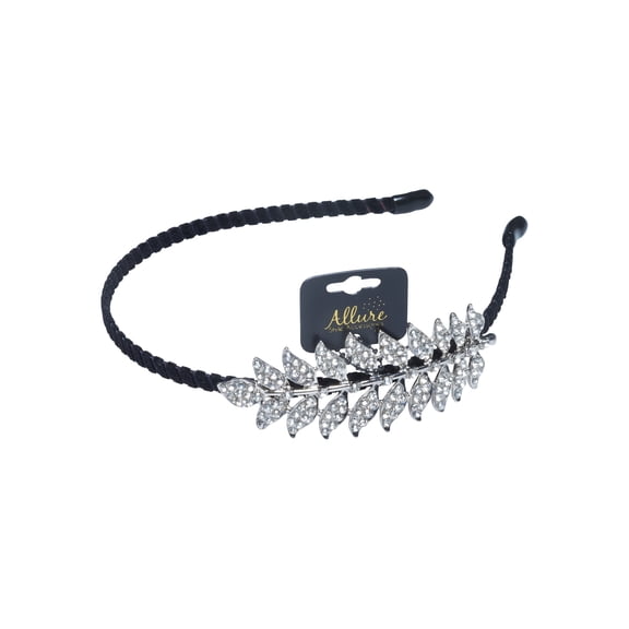 Allure Rhinestone Leaf Headband - Silver