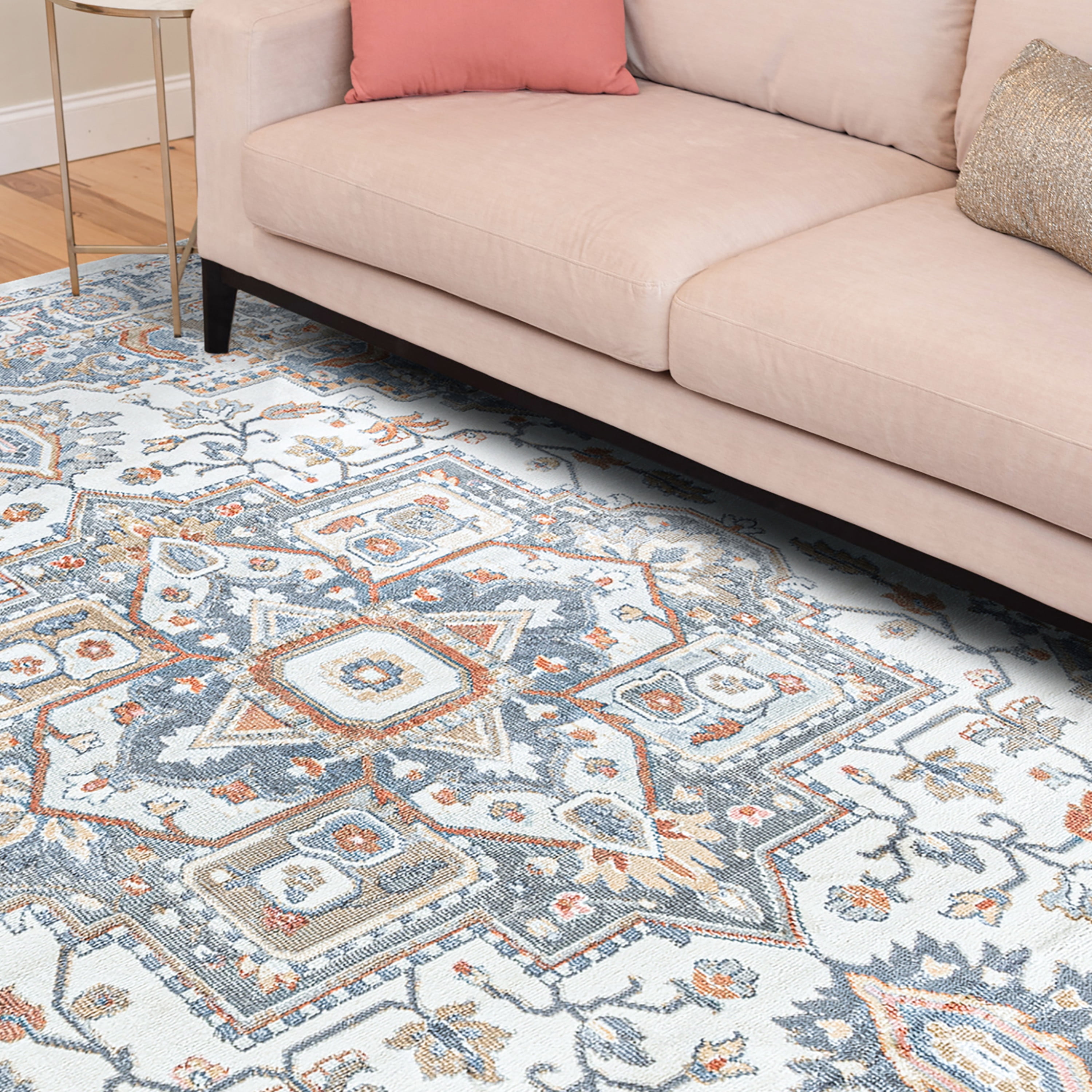 Allure Traditional 5' x 7' Cream and Navy Polypropylene Indoor Area Rug