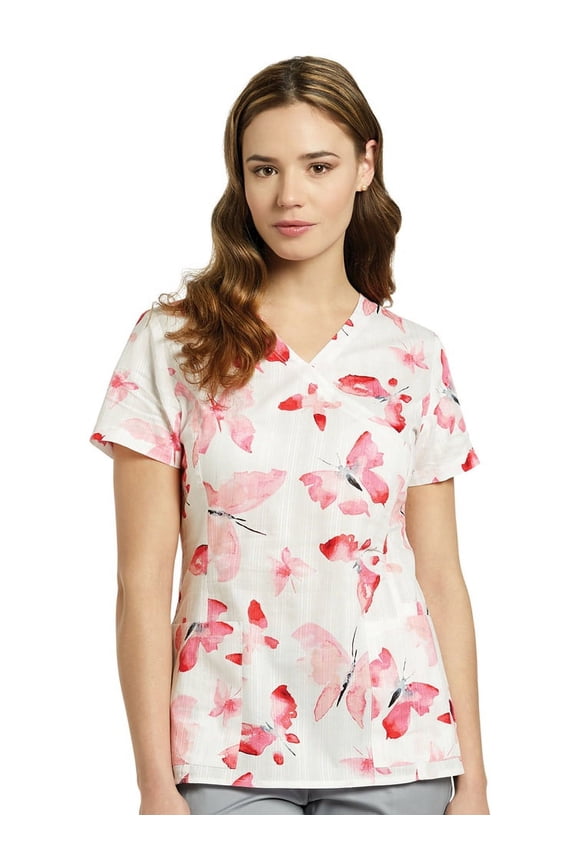Allure by White Cross Women's Mock Wrap Floral Print Scrub Top