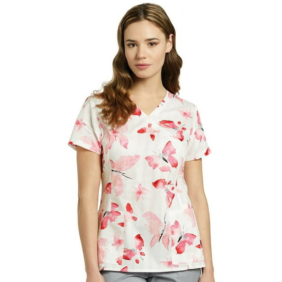 Allure by White Cross Women's Mock Wrap Floral Print Scrub Top