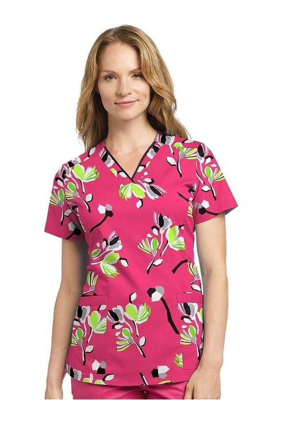 Allure by White Cross Women's V-Neck Floral Print Scrub Top