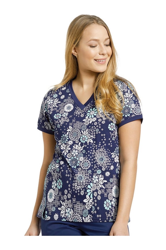 Allure by White Cross Women's V-Neck Floral Print Scrub Top