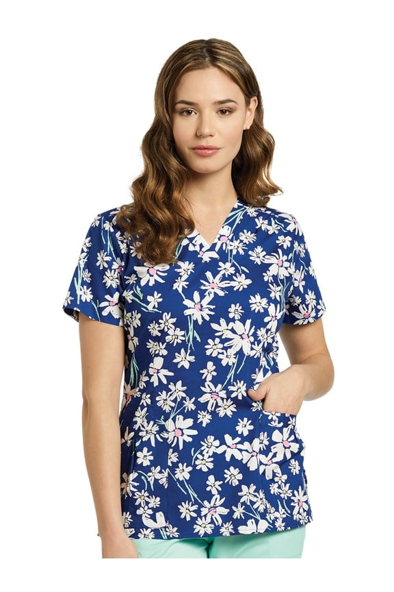 Allure by White Cross Women's V-Neck Floral Print Scrub Top