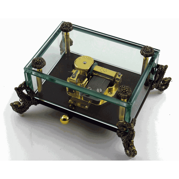 Alluring 18 Note Crystal Music Box With Detailed Dragon Feet, Music Selection - Somewhere Out There (An American Tale)