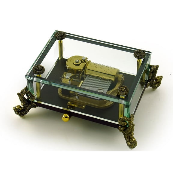 Alluring 30 Note Crystal Glass Music Box w. Detailed Feet, Limited Sale - Ave Maria (Gounod)