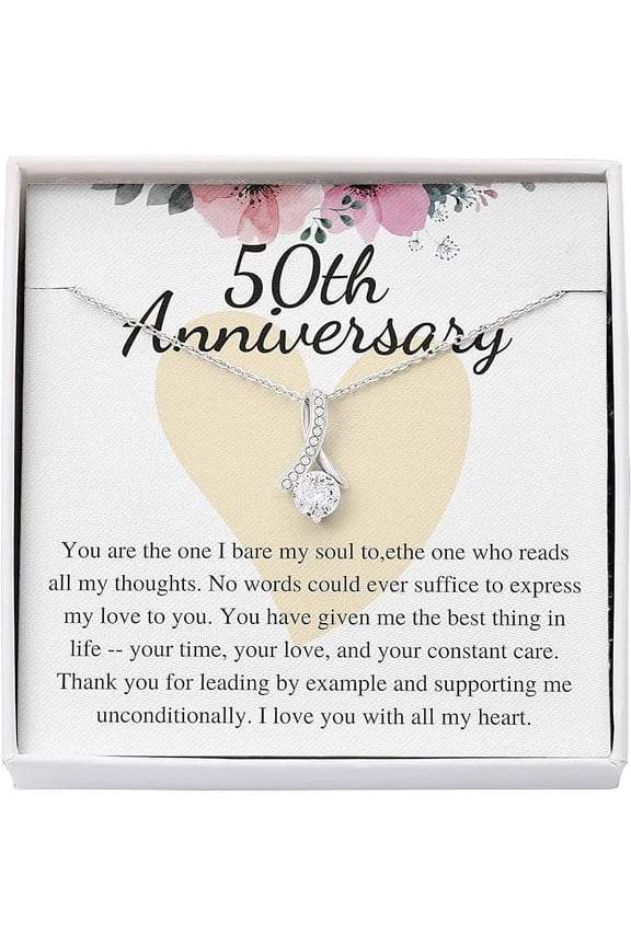 Alluring Beauty Necklace on 50th Anniversary Gift for Wife from Husband, Golden jubilee Anniversary Gift with Personalized Heart Touching Message Card