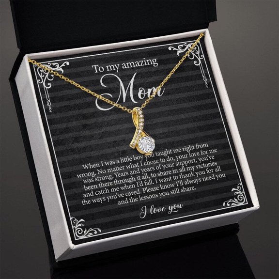 Alluring Beauty Necklace, Gift For Mom, With Message Card, Black Background, Flowers Pattern Corner, Mother's Day Gift, To My Mom From Daughter Son