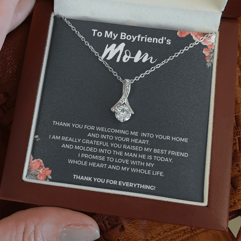  Boyfriends Mom Necklace with Message Card, Jewelry Birthday Gift,  Boyfriend Mom Gift Personalized, Custom Necklace for Women, 14k White Gold:  Clothing, Shoes & Jewelry