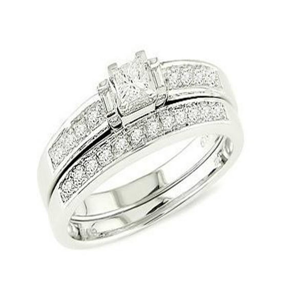 Alluring Diamond Bridal Ring Set 0.62 Carat Princess Cut Diamond on 10k Gold