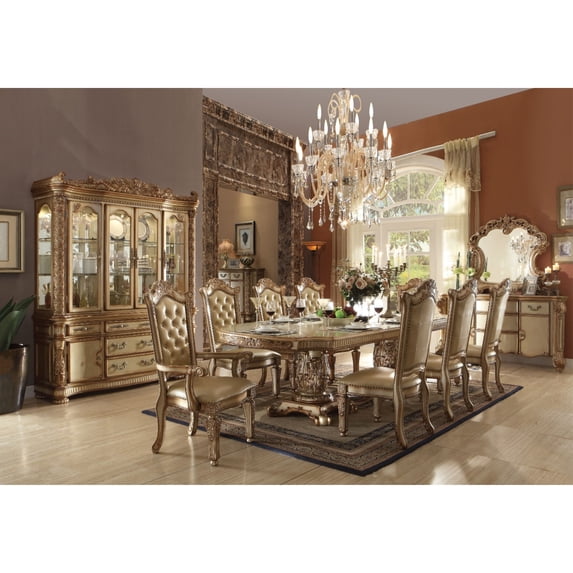 Alluring Dining Table with Double Pedestal, Gold