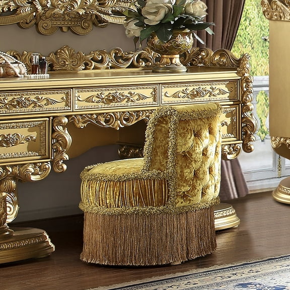 Alluring Gold Bedroom Vanity Stool With Back - Decor Elegant Comfort