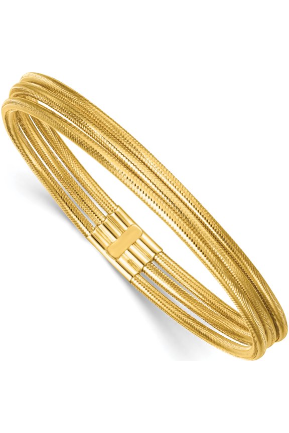 14K Yellow Gold Polished Three Strand Mesh Stretch Round Bracelet