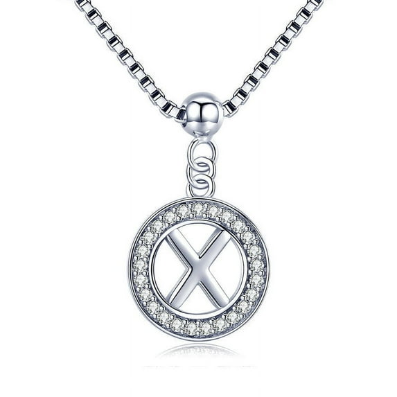 Alluring Letter Necklace | Platinum-925 Sterling Silver Adjustable Chain | Pave Charm Pendant Hypoallergenic | RJ Designs