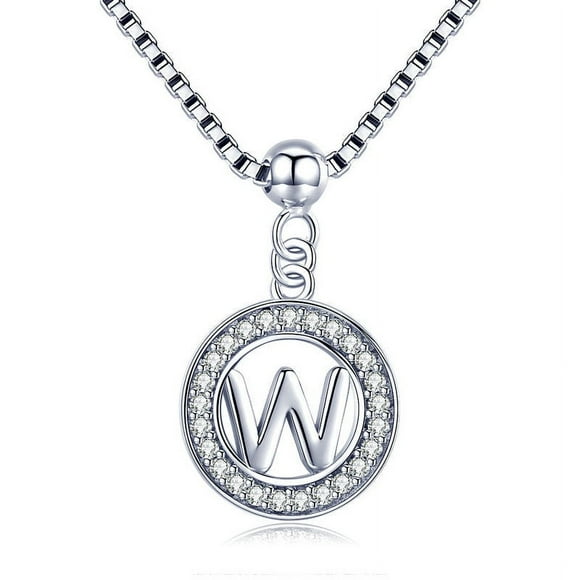 Alluring Letter Necklace | Platinum-925 Sterling Silver Adjustable Chain | Pave Charm Pendant Hypoallergenic | RJ Designs