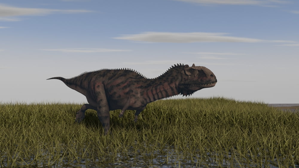 Alluring Majungasaurus in swamp grassland Canvas Art - Kostyantyn IvanyshenStocktrek Images (19 x 11)