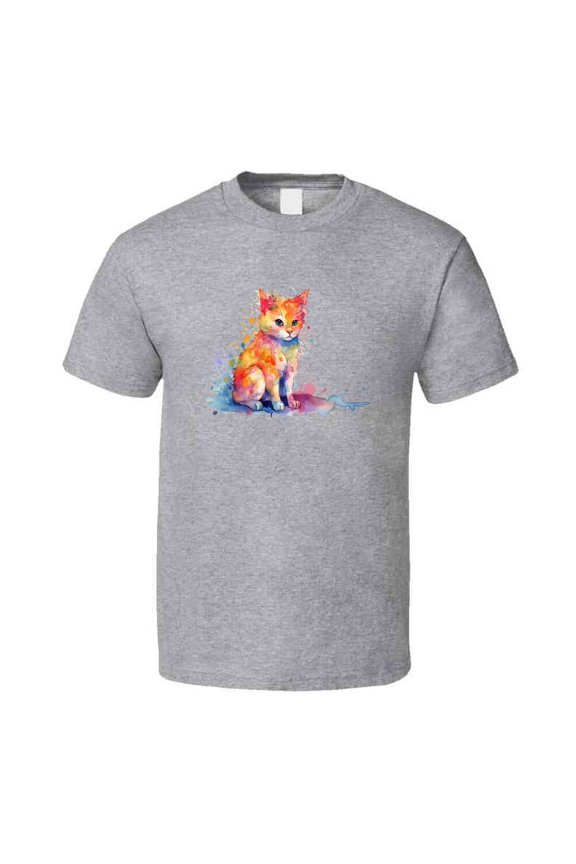 Alluring Painted Cat Tee Colorful Orange Kitty Lover Tshirt Feline Novelty T Shirt