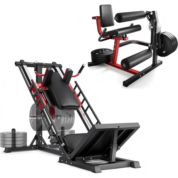 Allviate 4 in 1 Leg Extension Leg Curl Machine, Plate Loaded Adjustable Lower Body Workout Machine with Exercise Bench, Home Gym Weight Machine for Leg Strength Training