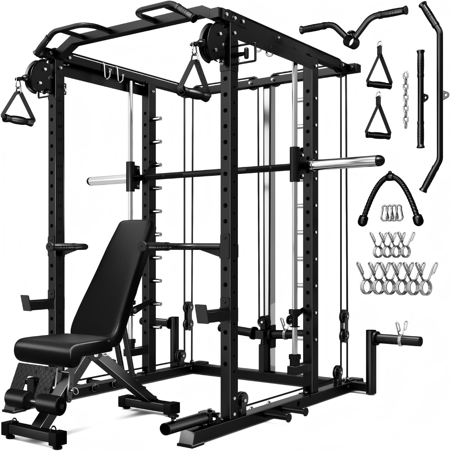 Allviate Smith Machine Power Cage, 2000LBS Capacity All-in-One Squat Rack with Cable Crossover System, Multi-Function Strength Training Equipment for Home Gym
