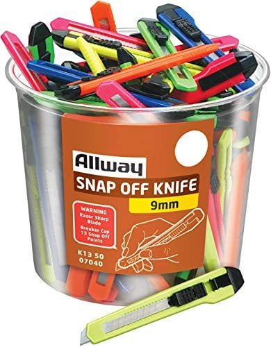 Allway Tools K13-50 50 Piece 9MM Snap-Off Knife Bucket, Assorted Neon Colors (50 Pack)