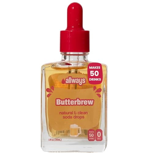 Allways Drops Natural Butterbrew Soda Water Enhancer Drops | Sugar-Free, Zero Calories, Monk Fruit Sweetened | Glass Bottle for On-the-Go Hydration | Kids & Adults | 50 Servings