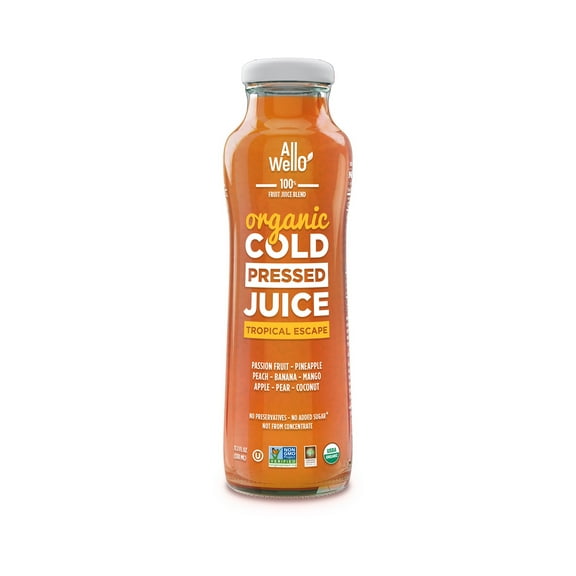 AllWellO Organic, Cold Pressed Tropical Escape Juice, 11.1 oz Bottle