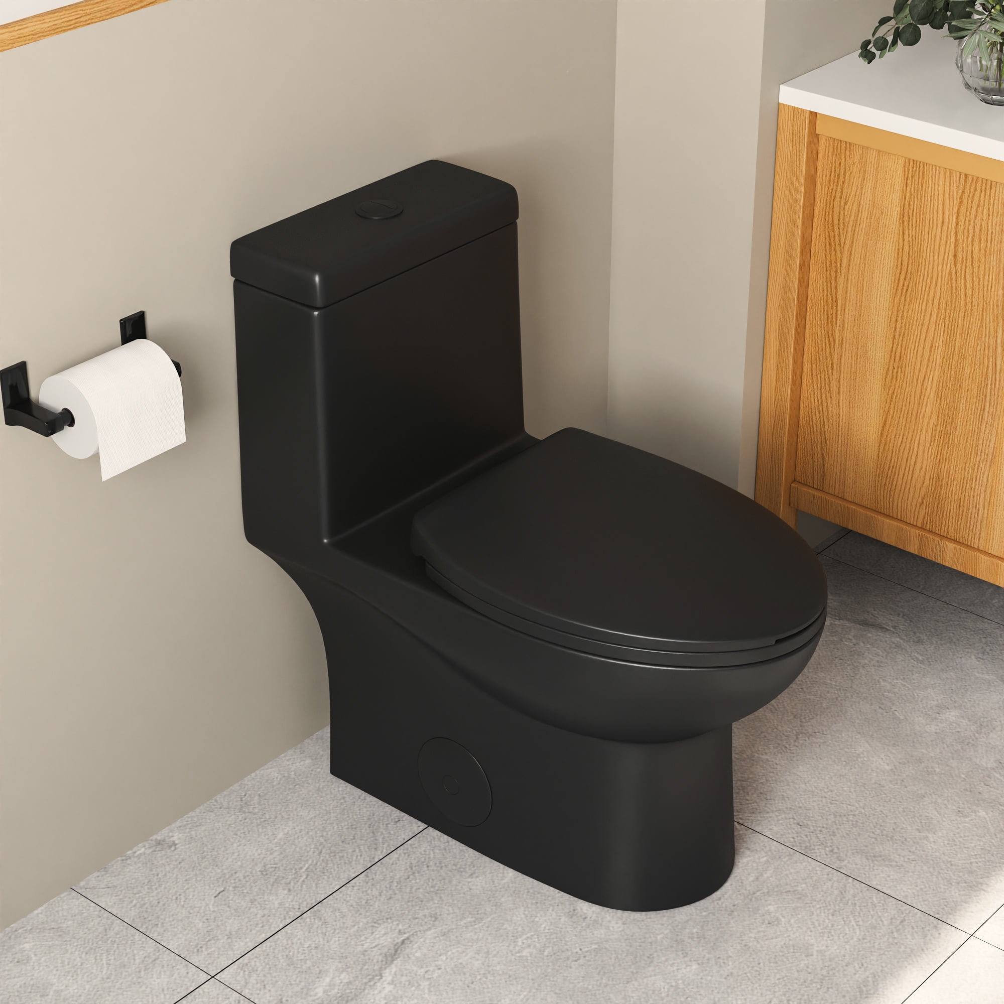 Matte Black Dual-Flush Elongated One-Piece Toilet with Comfort Seat