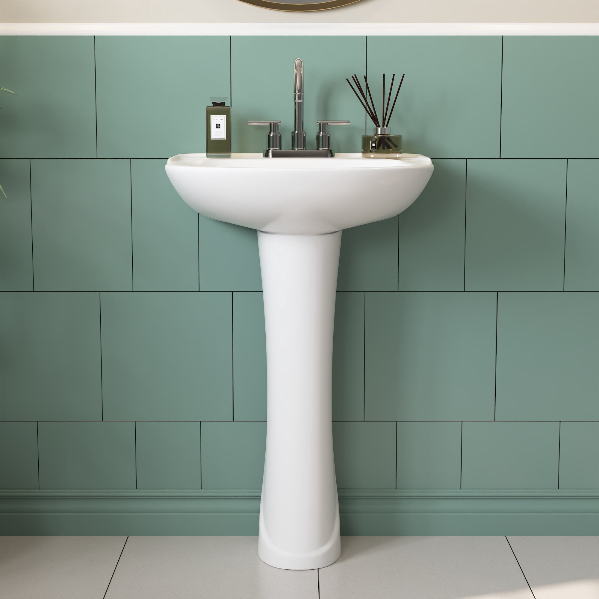 Ally 26 5/8 in. Tall Modern U-Shape White Ceramic Pedestal Combo Bathroom Sink with Overflow and 3 Faucet Hole