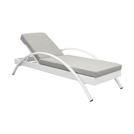 Ally 75 Inch Adjustable Outdoor Chaise Lounger, Elongated Arms, White