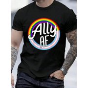 Ally AF Trans Flag Love Equality LGBT Pride Flag Love Gay Mens Cotton Crew Neck Graphic Tee Casual Short Sleeve Solid T-Shirt