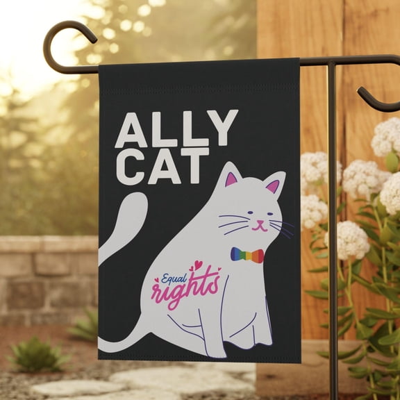 Ally Cat Garden Flag – Equal Rights LGBTQ Pride Flag, Inclusive Cat Yard Decor, Rainbow Human Rights Porch Flag, Progressive Outdoor Decor
