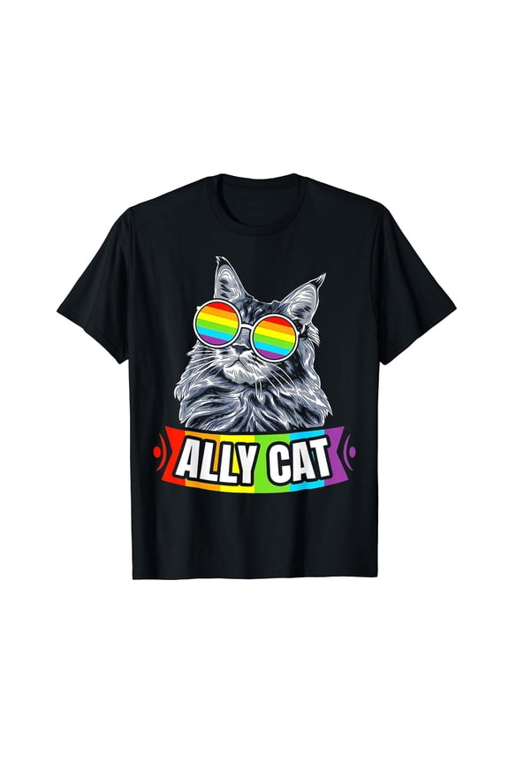 Ally Cat Rainbow LGBT LGBTQ Lesbian Gay Trans Pride Gift T-Shirt